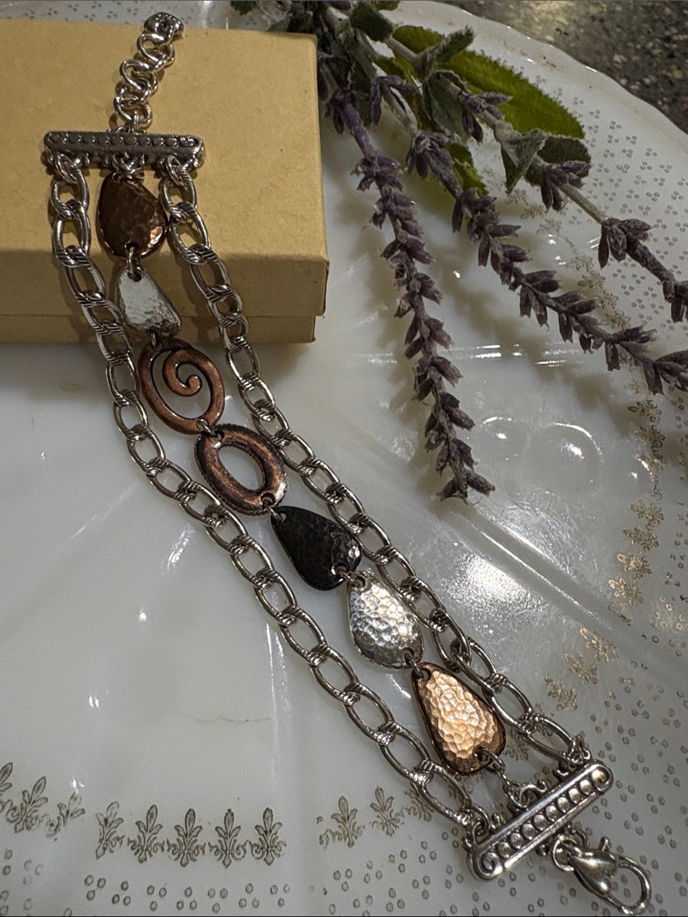 Brighton melange Mixed Metal Triple-Chain Bracelet in Silver & Copper like New